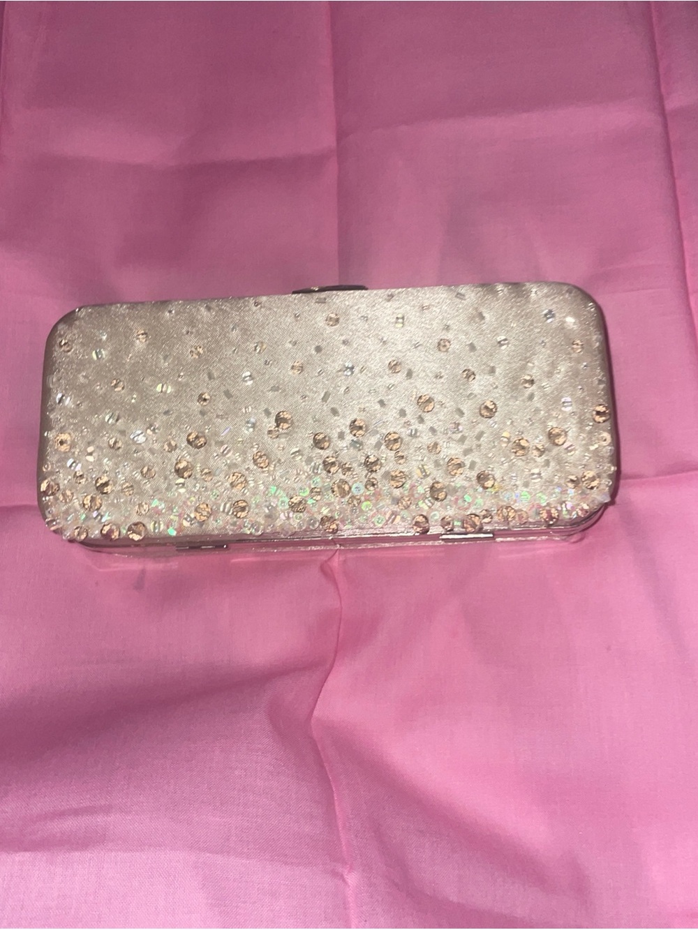 Glitter Crystal Embellished Clutch Bag - Pink